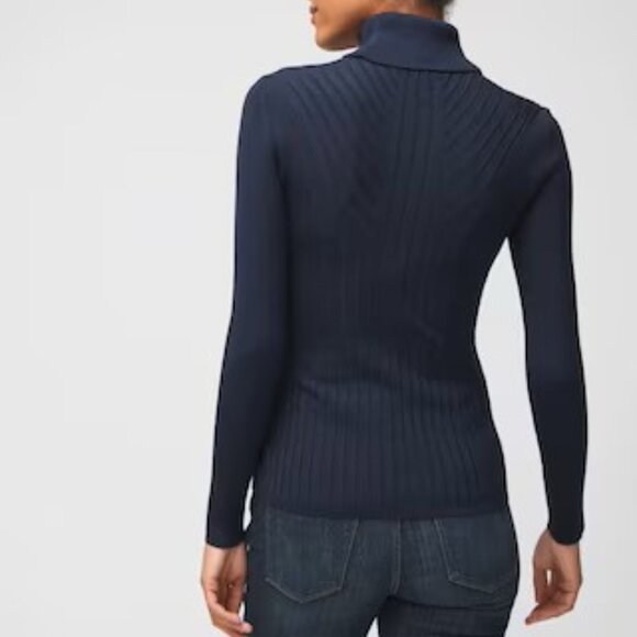 WHITE HOUSE BLACK MARKET LONG SLEEVE RIBBED TURTLENECK OFFICER NAVY BLUE XS NWT - Picture 3 of 8